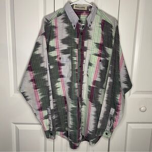 Vintage Bugle Boy 1990s Size XL Western Print 100% Cotton Button Down Aztec